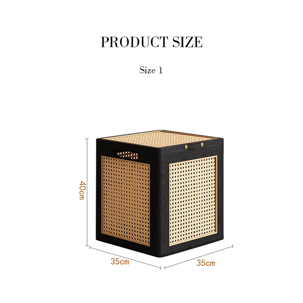 Aka Solid Wood Storage Box With Lid, Rattan Ottoman