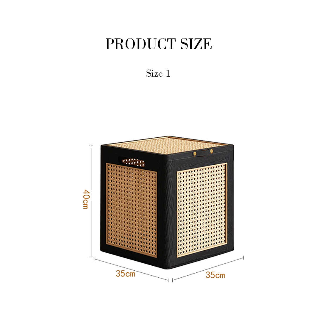Aka Solid Wood Storage Box With Lid, Rattan Ottoman