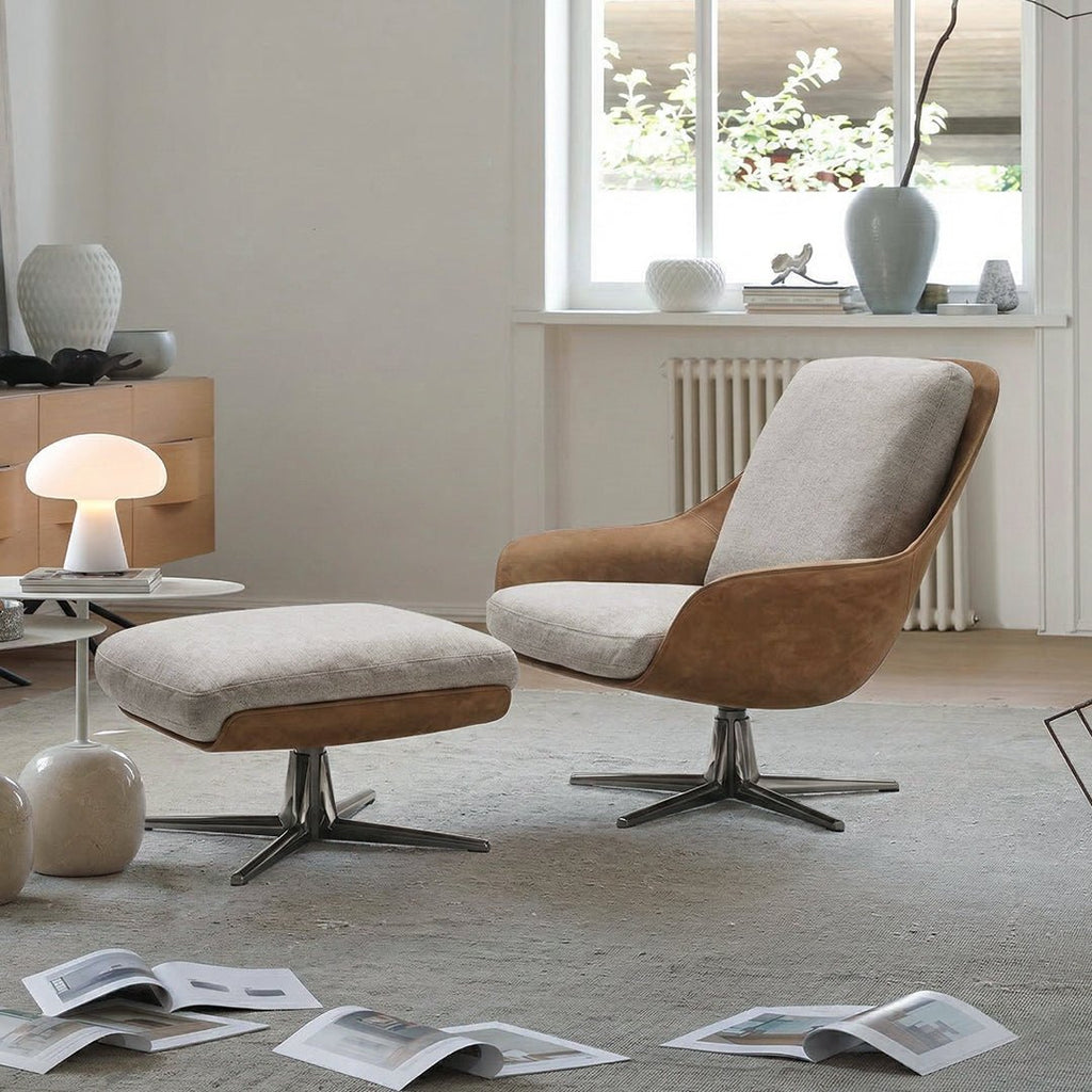 Herton Lounge Chair And Ottoman, Swivel Armchair - Miola