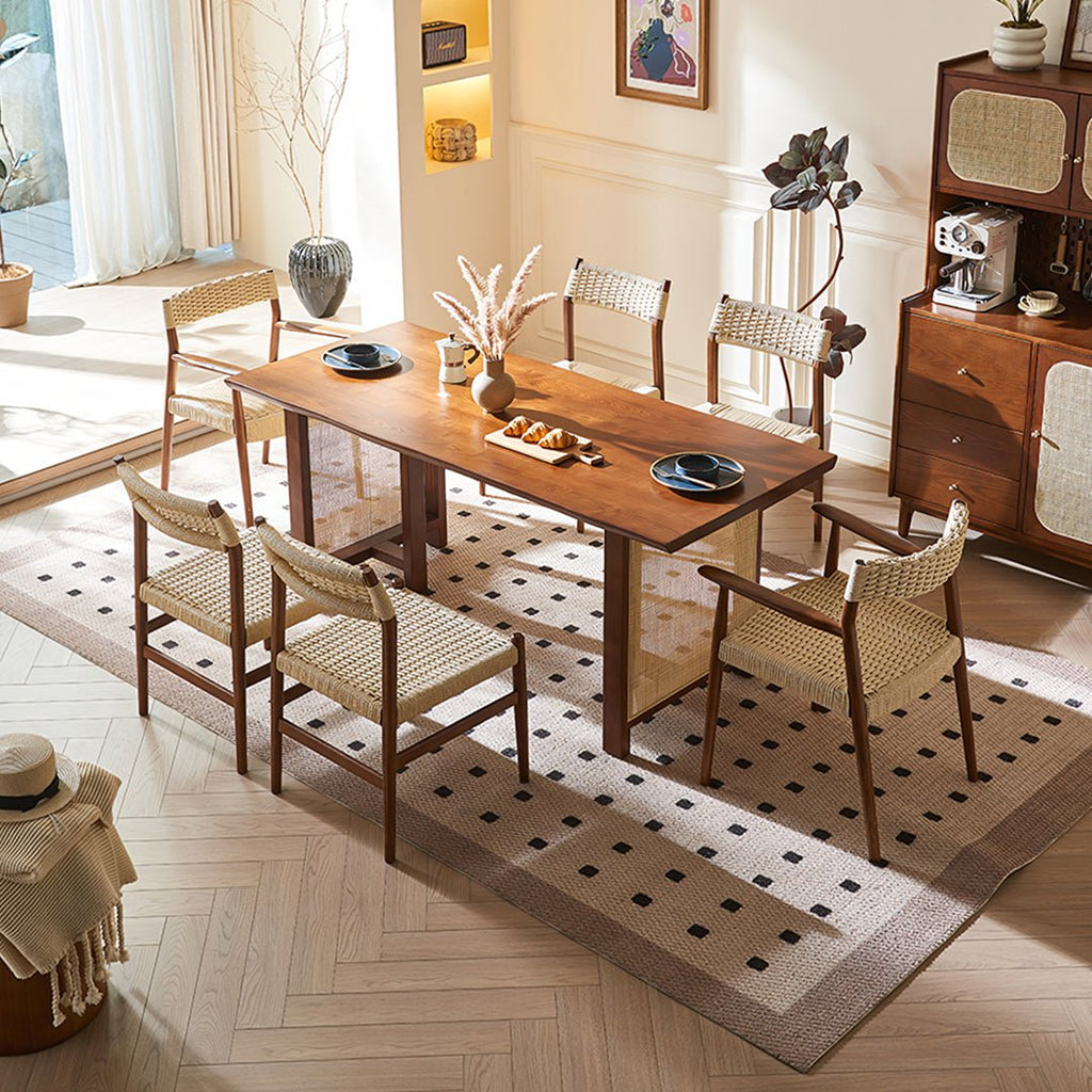 Fuchs Dining Table, Solid Wood & Rattan, Dark Oak - Miola