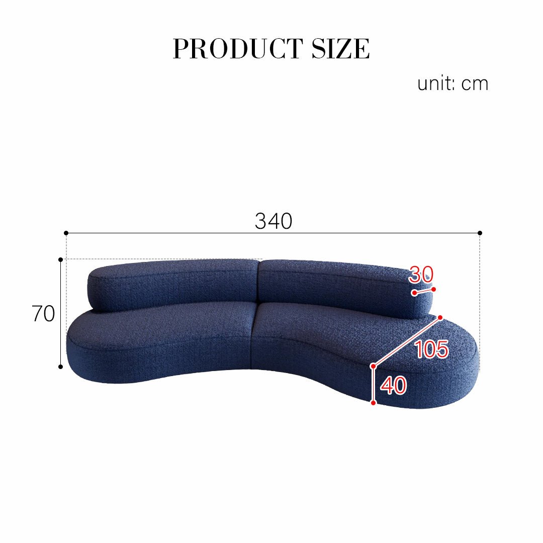 Selim Three Seater Curved Sofa, Modular Sofa, Blue - Miola