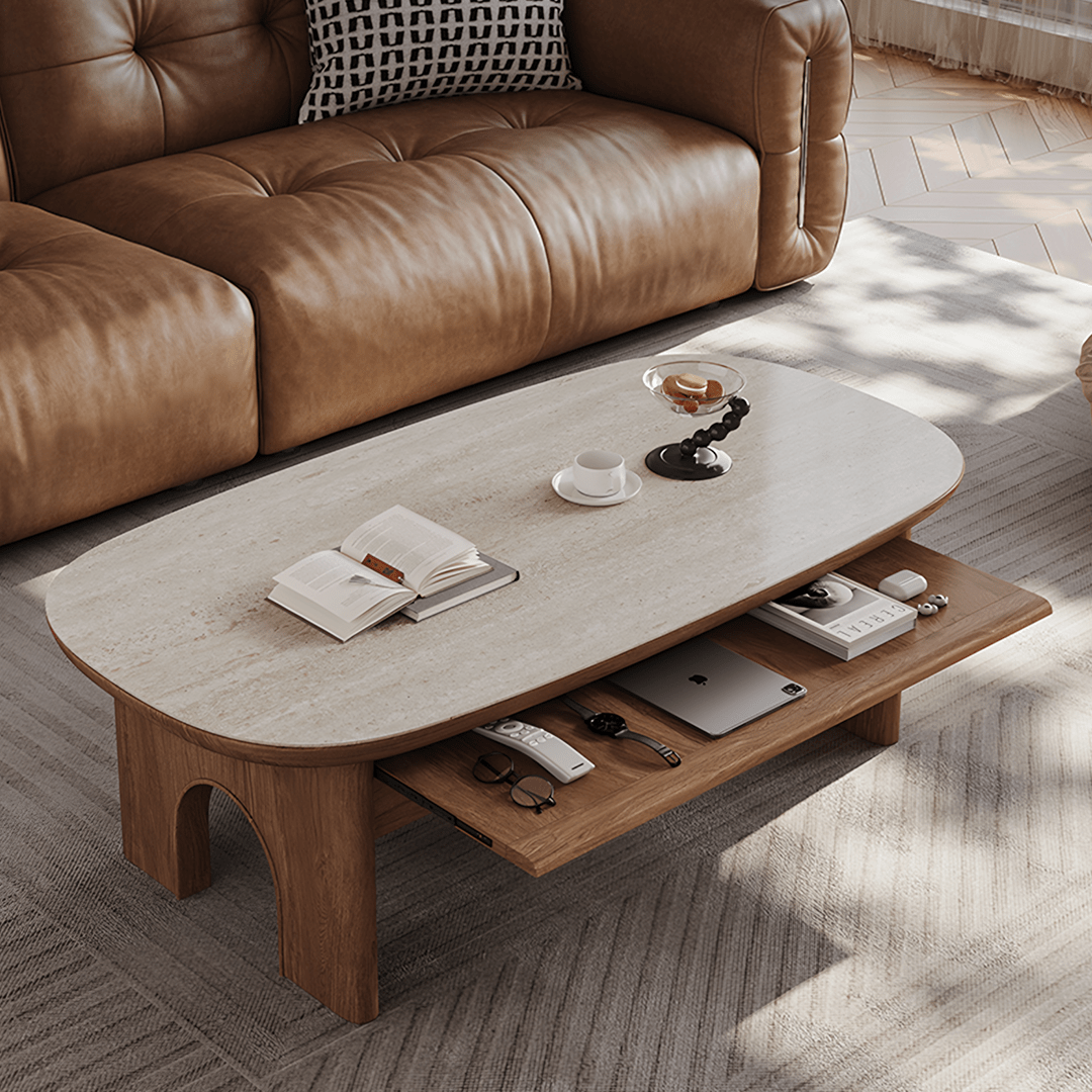 Saito Coffee Table With Storage, Wood, Oval - Miola