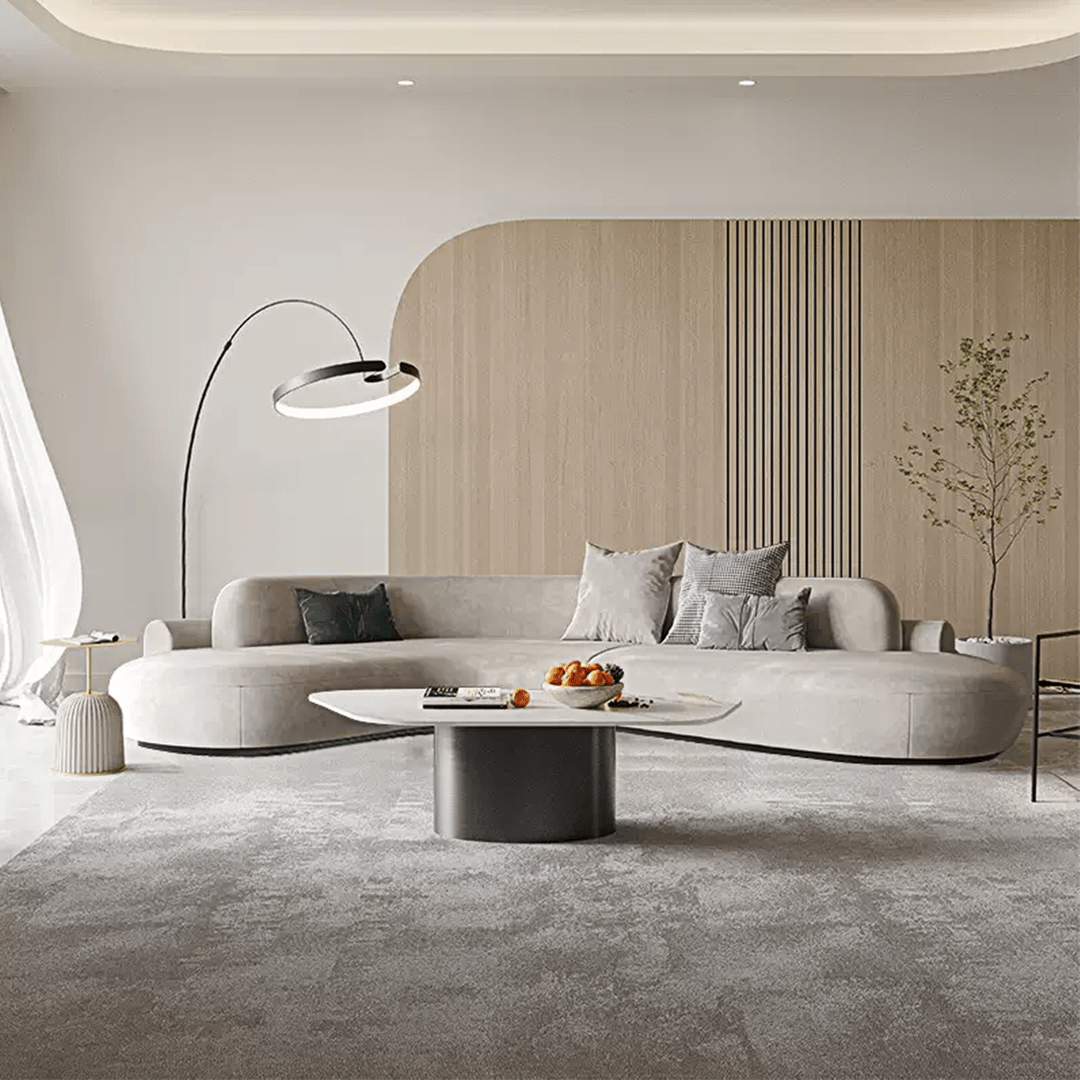 Cosima Grey Four Seater, Five Seater Curved Sofa, Long Sofa, Velvet - Miola