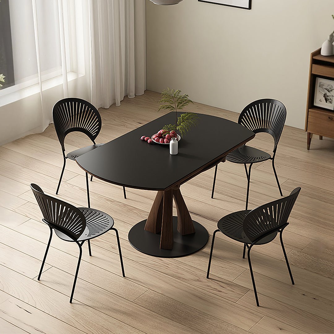 Caruso Round Folding Dining Table, Sintered Stone, Black - Miola