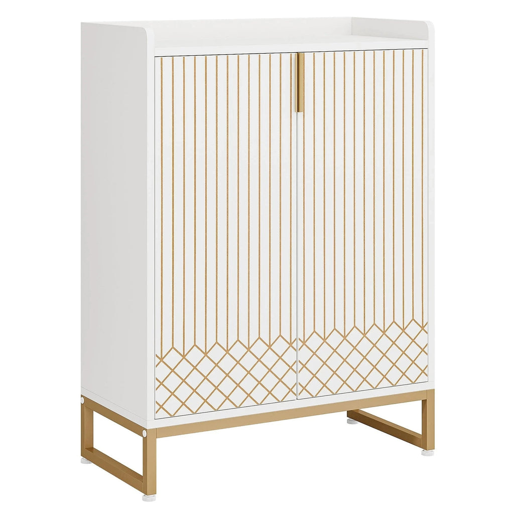 Art Deco Accent Cabinet - White & Gold Luxury Sideboard & Bar Station - Miola