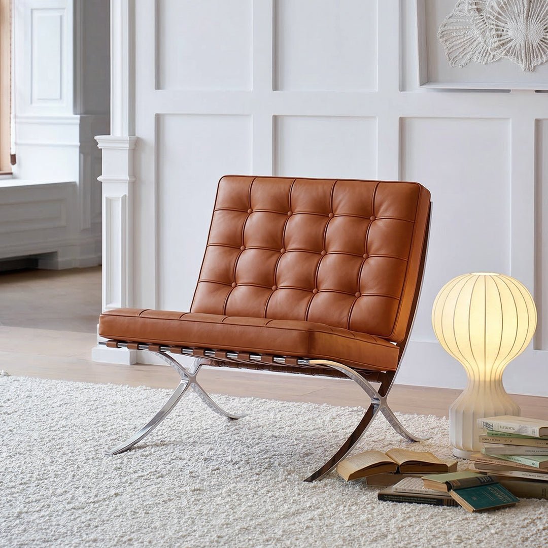 Barcelona Chair And Ottoman, Brown Leather - Miola