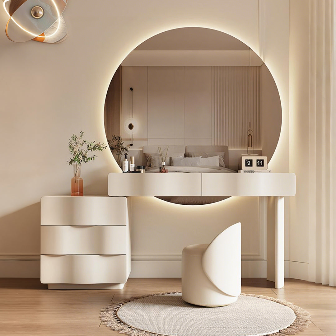 Radcliffe Dressing Table With Large LED Mirror, Cream