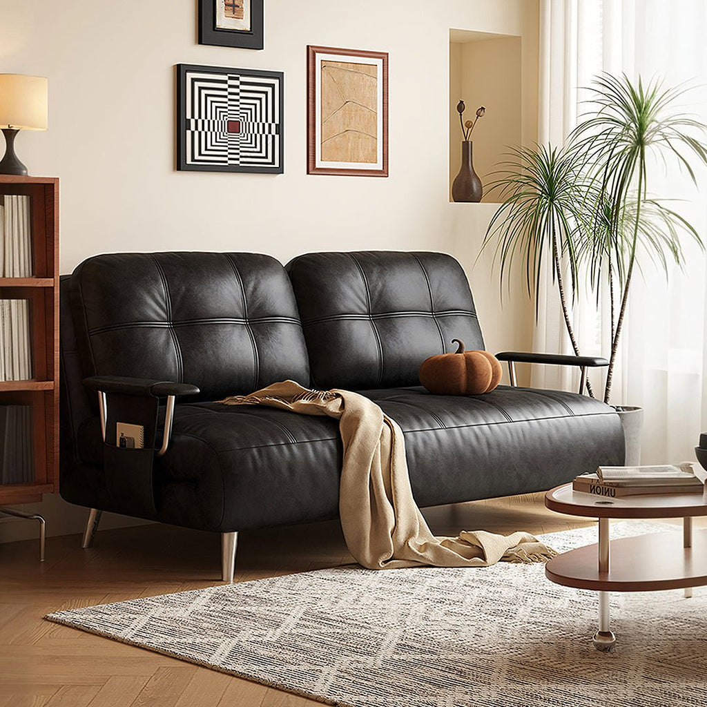 Riley Single Sofa Bed, Two Seater Sofa Bed, Black Leather - Miola
