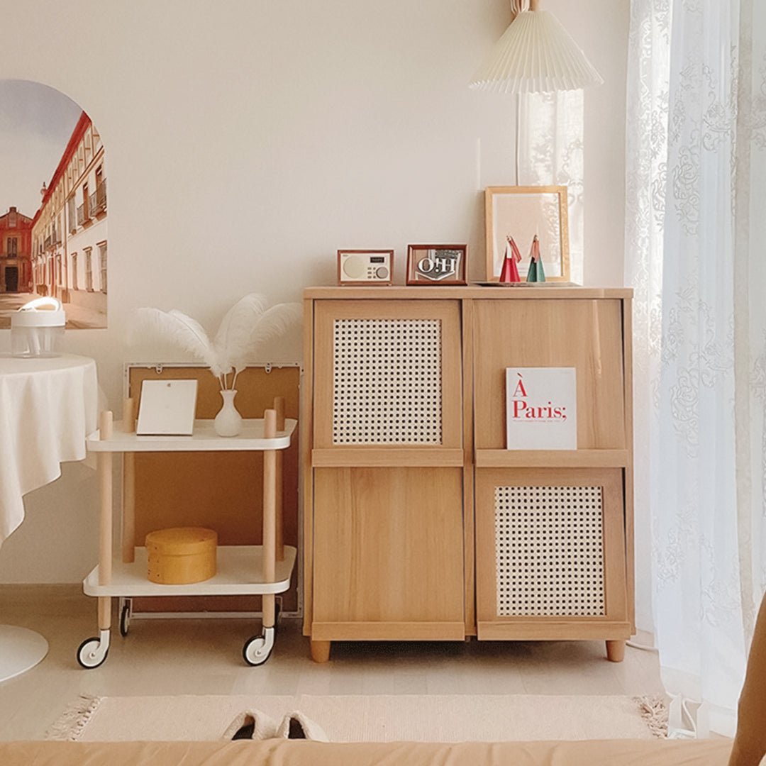 Iskandar Sideboard With Magazine Rack, Solid Wood & Rattan， Storage - Miola