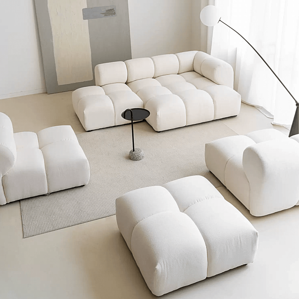 Lysander Velvet Module Three Seater, Four Seater, Five Seater Sofa, Corner Sofa, White - Miola