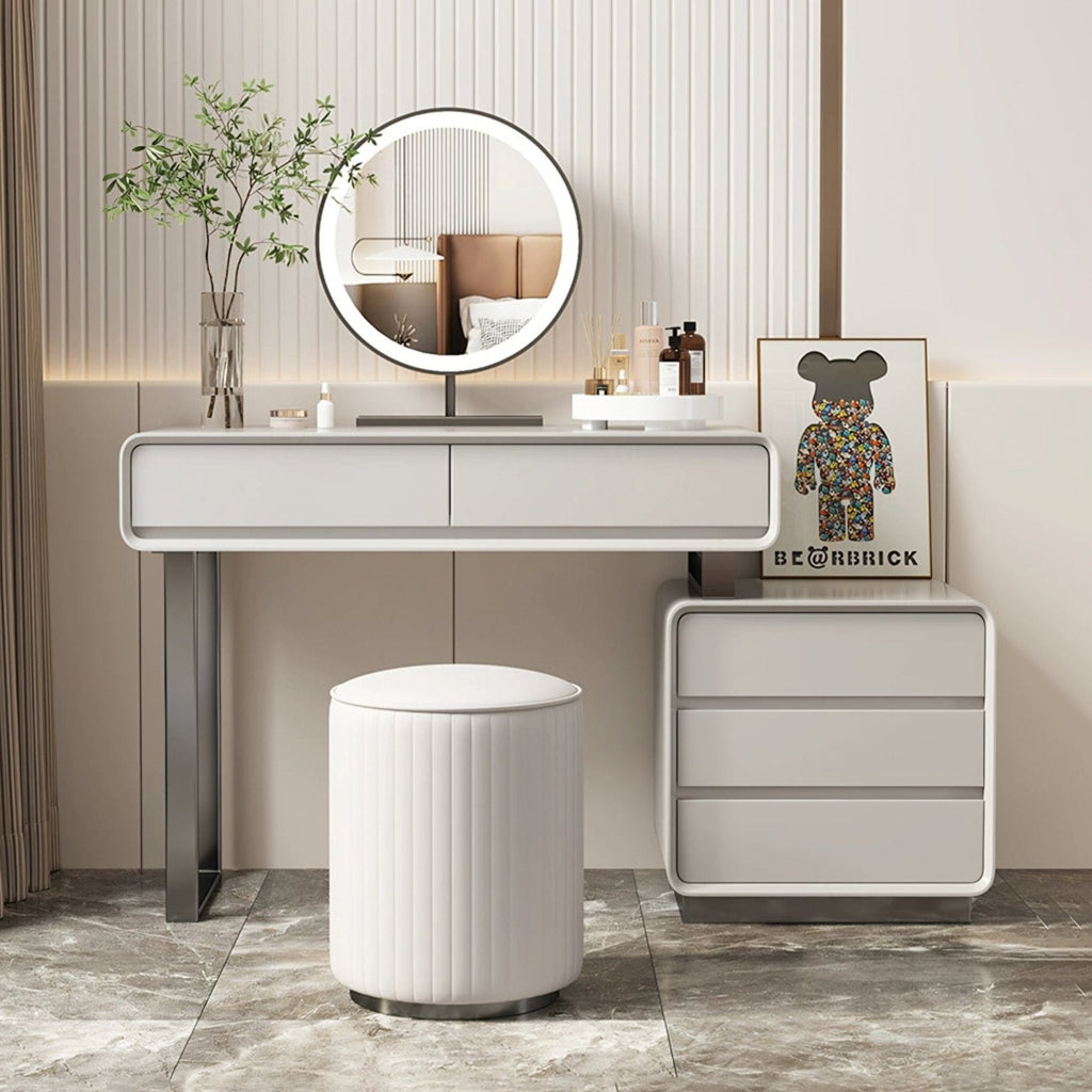 Dobson Dressing Table With LED Mirror, Light Grey - Miola