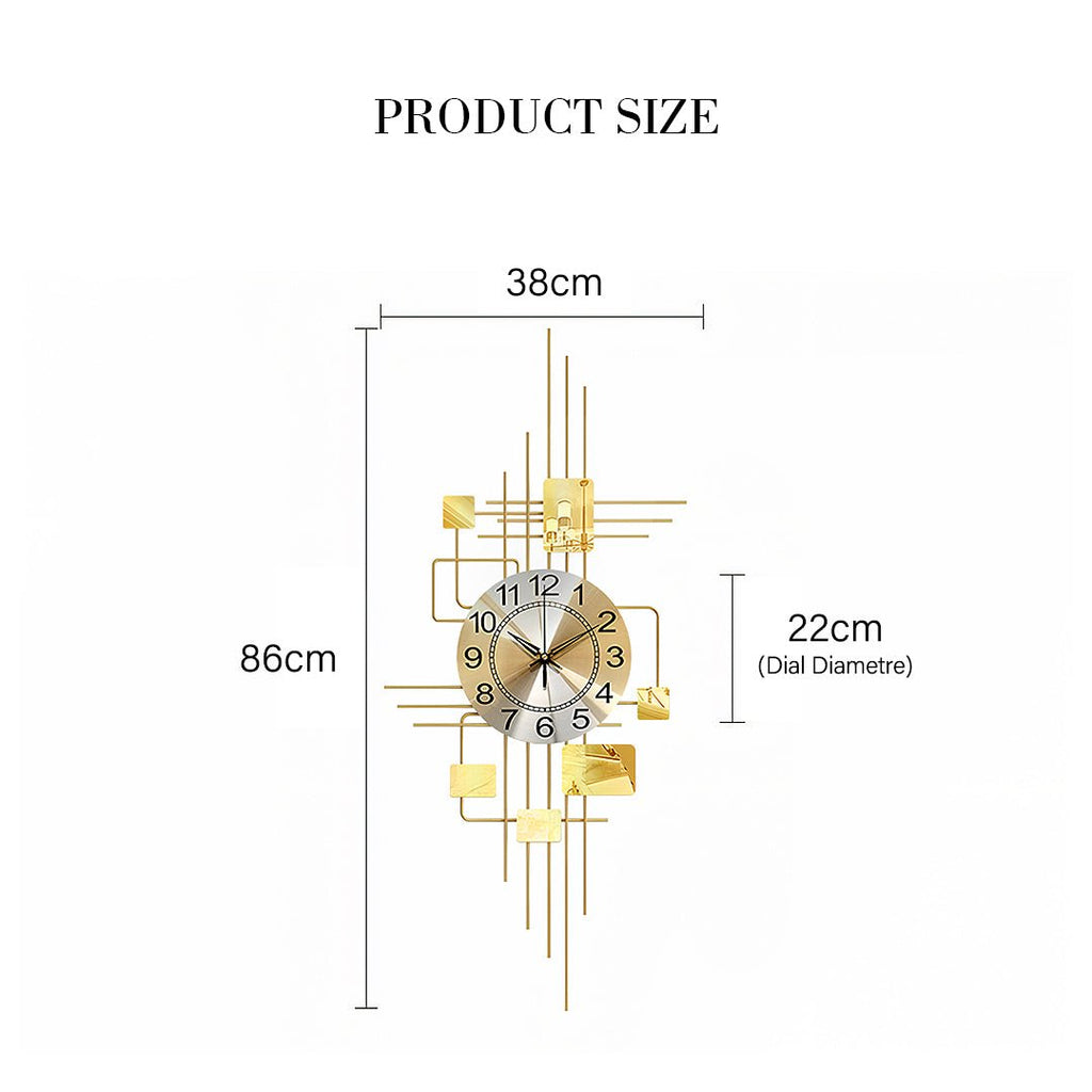 Park Art Deco Wall Clock, Silent Clock, Vertical, Gold - Miola