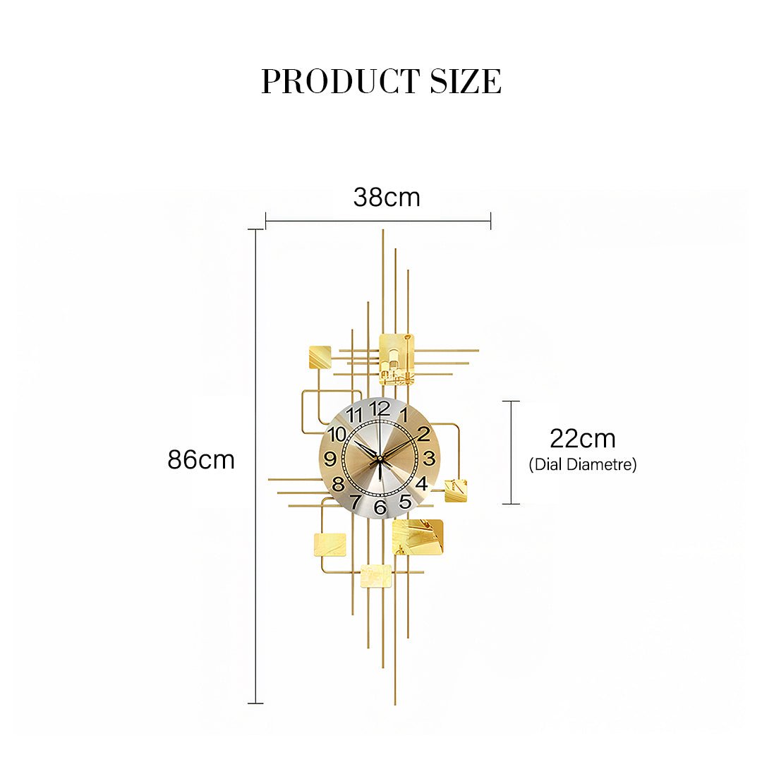 Park Art Deco Wall Clock, Silent Clock, Vertical, Gold - Miola