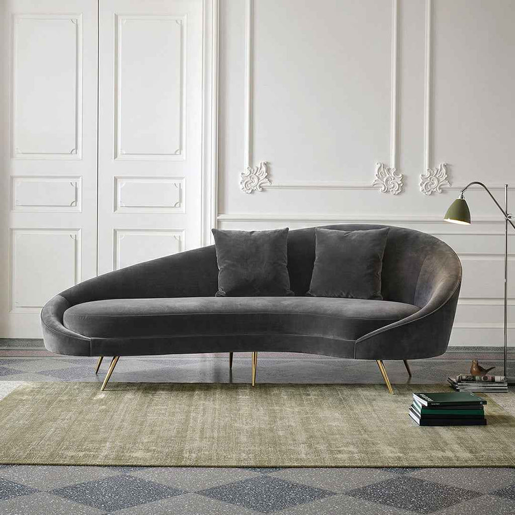Slender Modern Curved Two Seater, Three Seater Sofa, Velvet - Miola