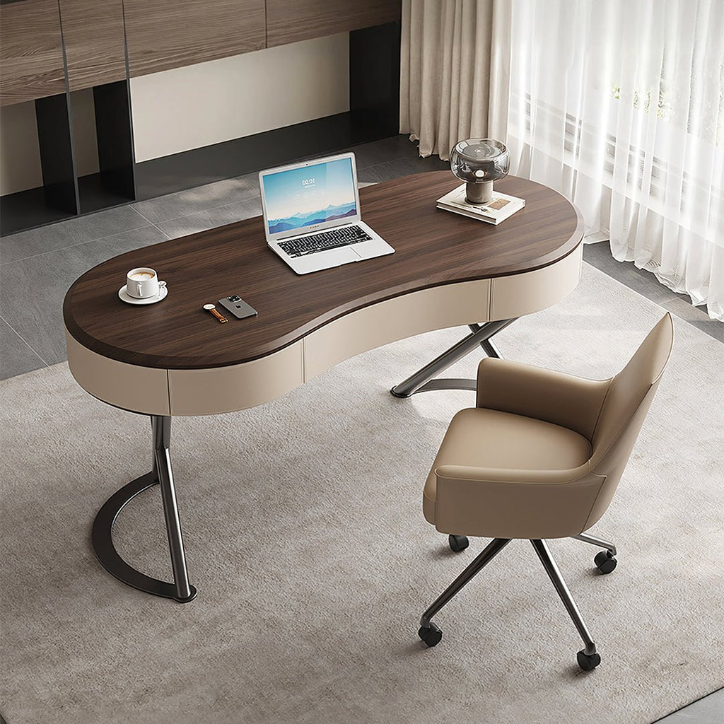 Chika Modern Office Desk For Home, Curved Office Desk, Wood - Miola