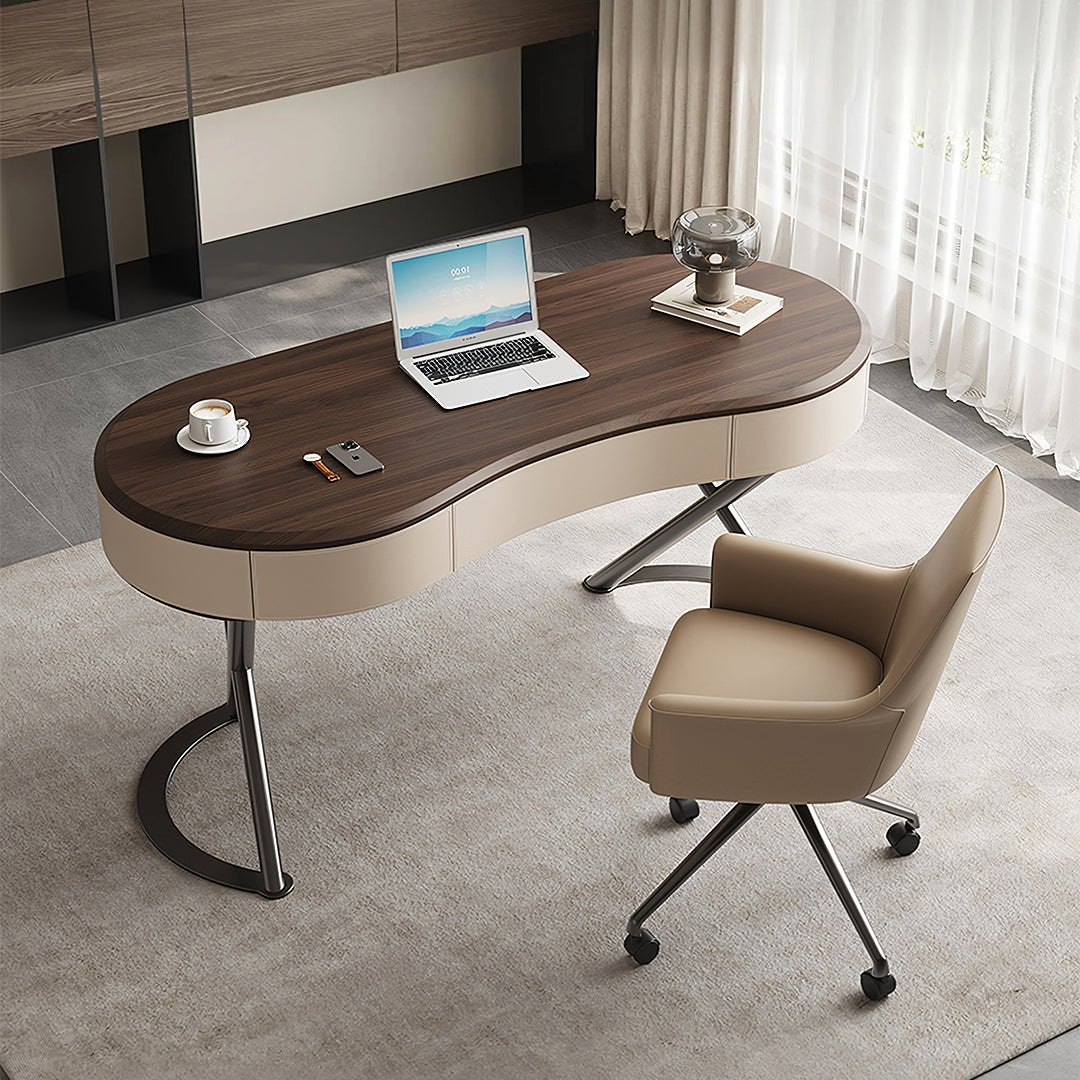 Chika Modern Office Desk For Home, Curved Office Desk, Wood - Miola