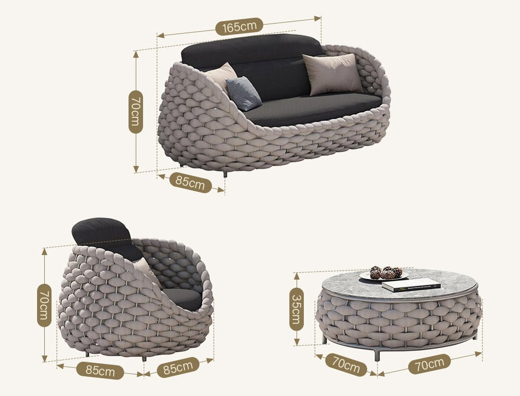 Marbella Textilene Rope Woven Outdoor Sofa Set, Grey - Miola