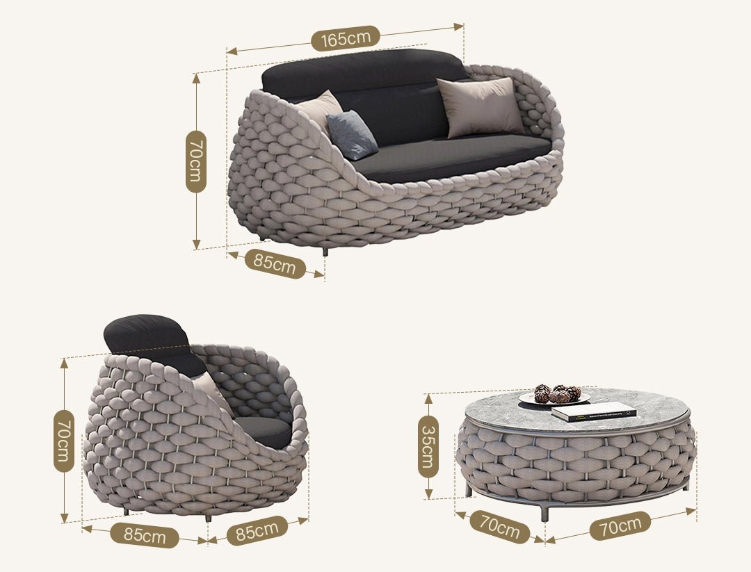 Marbella Textilene Rope Woven Outdoor Sofa Set, Grey - Miola