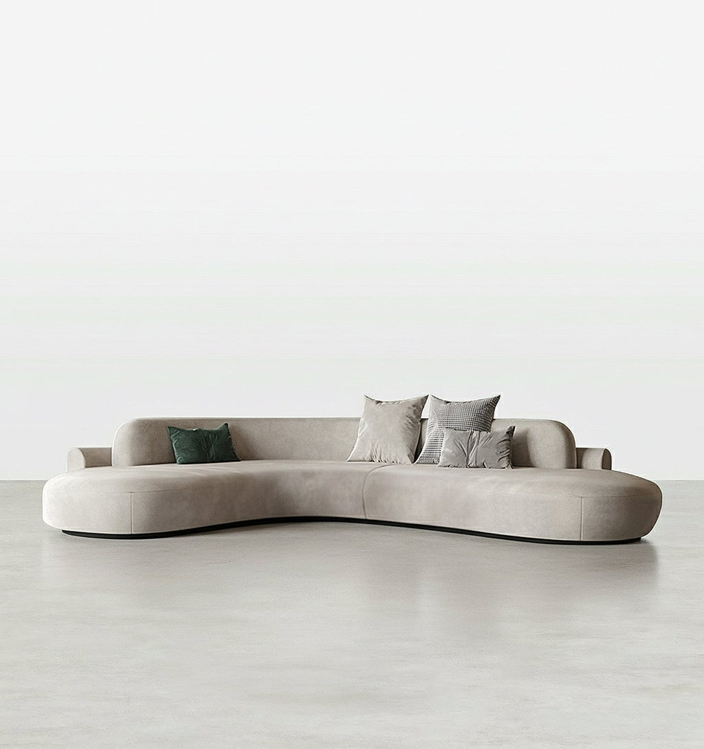 Cosima Grey Four Seater, Five Seater Curved Sofa, Long Sofa, Velvet - Miola