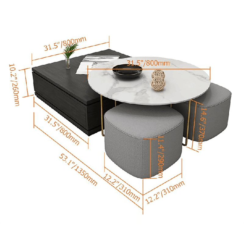 RS2 Nesting Coffee Table Set With Two Stools - Miola