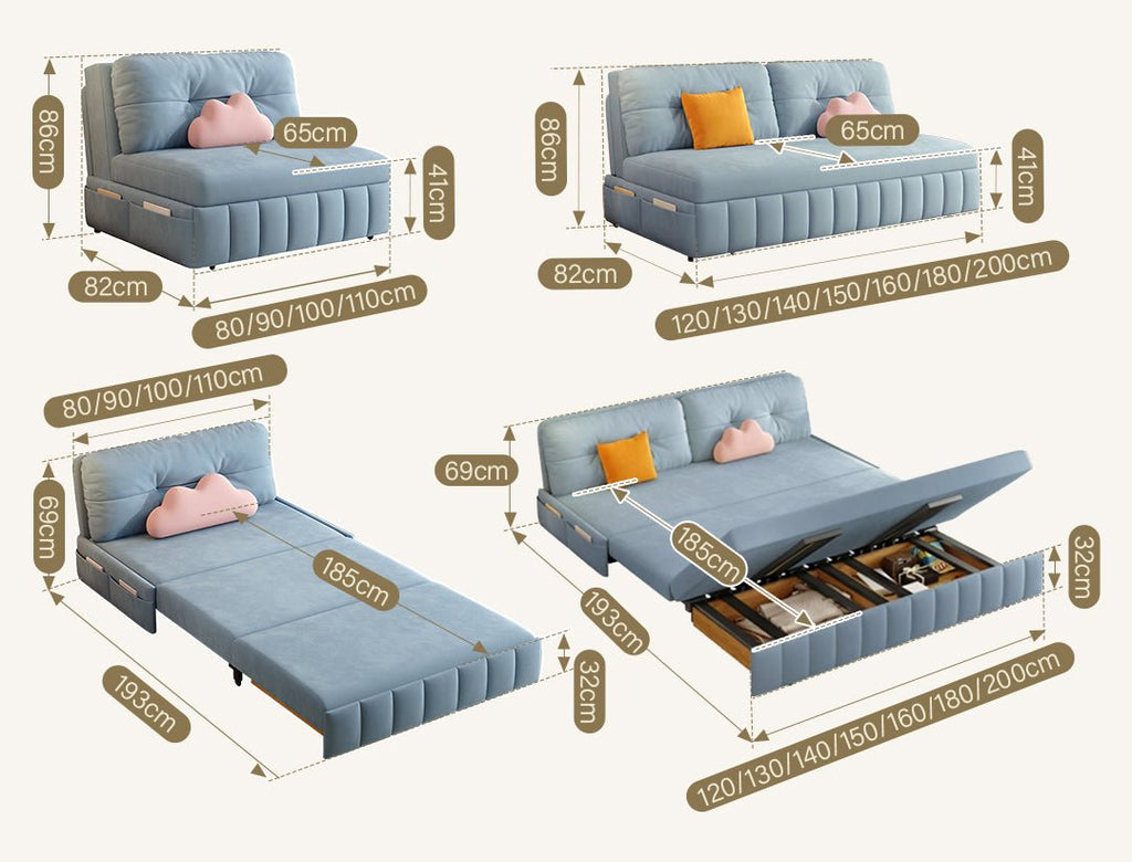 Mehta Single Seater Sofa Bed, Two Seater Sofa Bed, Blue - Miola