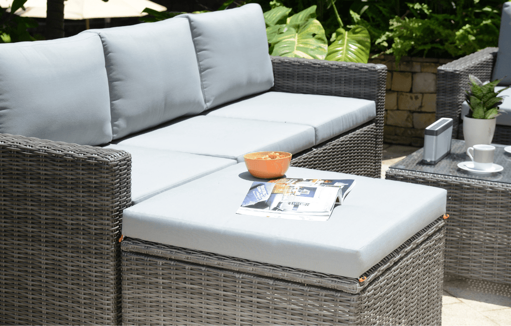Marbella Grey 5 - Seater Garden Sofa Set with Ottoman and Cover Bundle - Miola