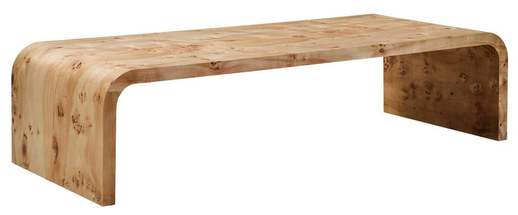 Natural Burl Wood Curved Coffee Table with Smooth Curved Edges, Mota - Miola