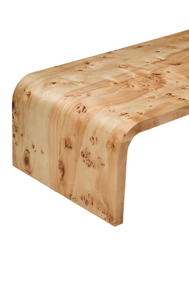 Natural Burl Wood Curved Coffee Table with Smooth Curved Edges, Mota - Miola
