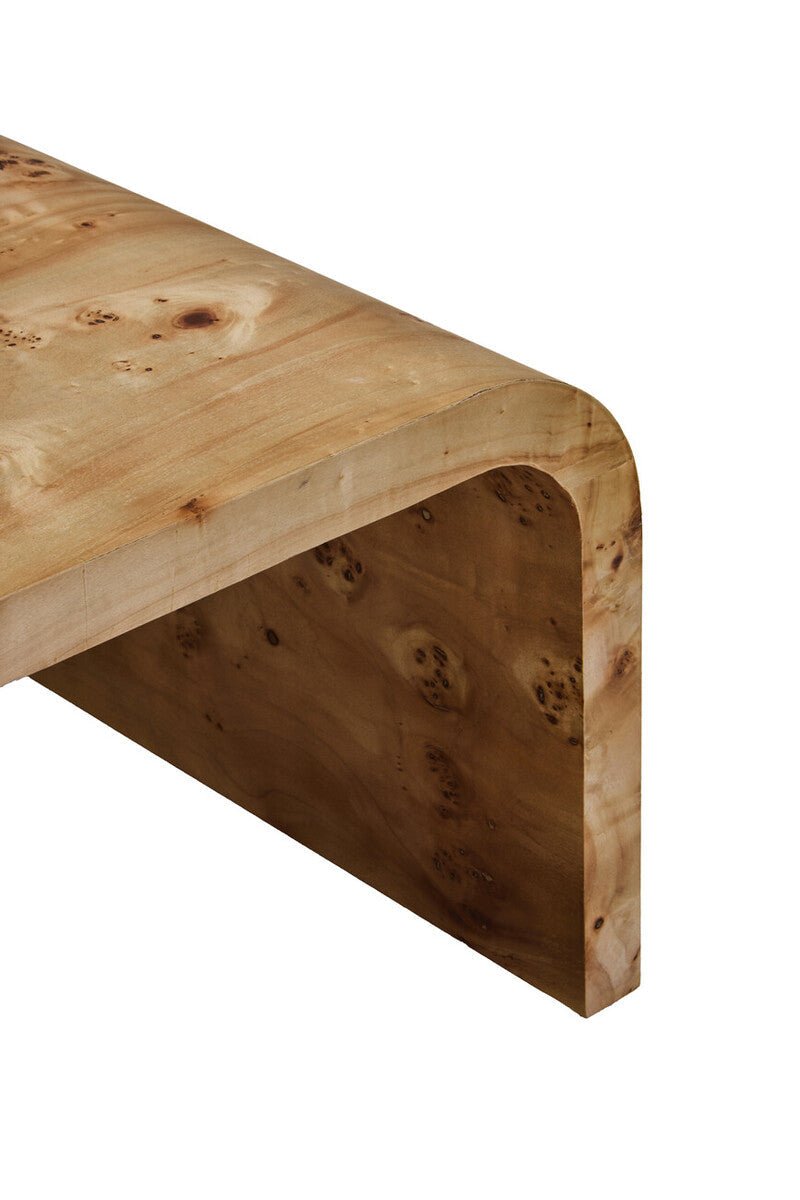 Natural Burl Wood Curved Coffee Table with Smooth Curved Edges, Mota - Miola