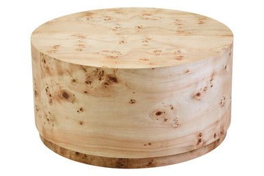 Natural Burl Wood Round Coffee Table with Drum Shape Design, Mota - Miola