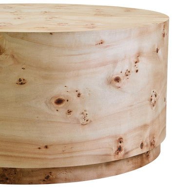 Natural Burl Wood Round Coffee Table with Drum Shape Design, Mota - Miola