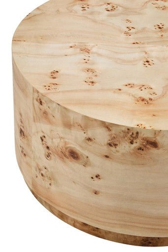 Natural Burl Wood Round Coffee Table with Drum Shape Design, Mota - Miola