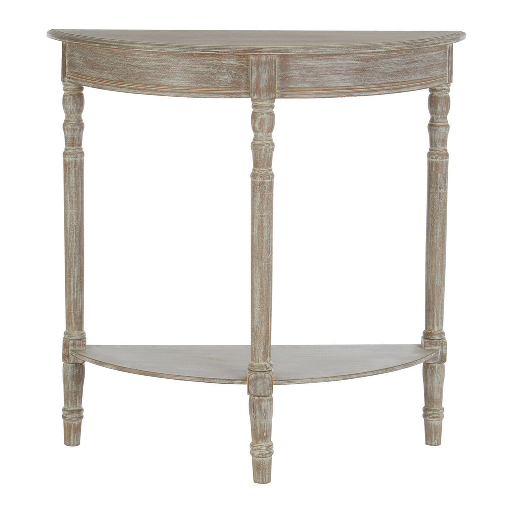 Natural Pine Wood Half Moon Console Table with Lower Storage Shelf - Miola