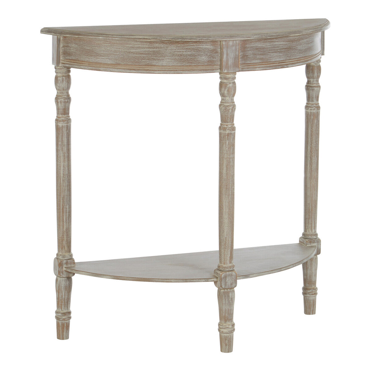 Natural Pine Wood Half Moon Console Table with Lower Storage Shelf - Miola