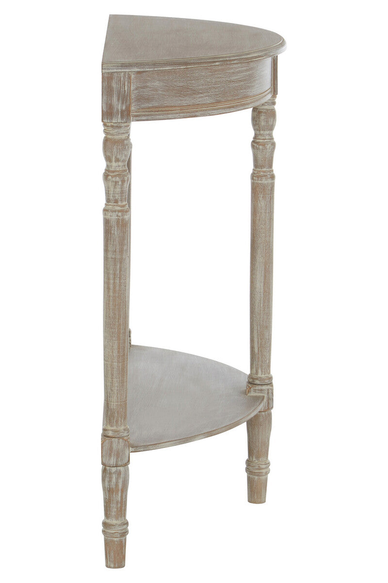 Natural Pine Wood Half Moon Console Table with Lower Storage Shelf - Miola