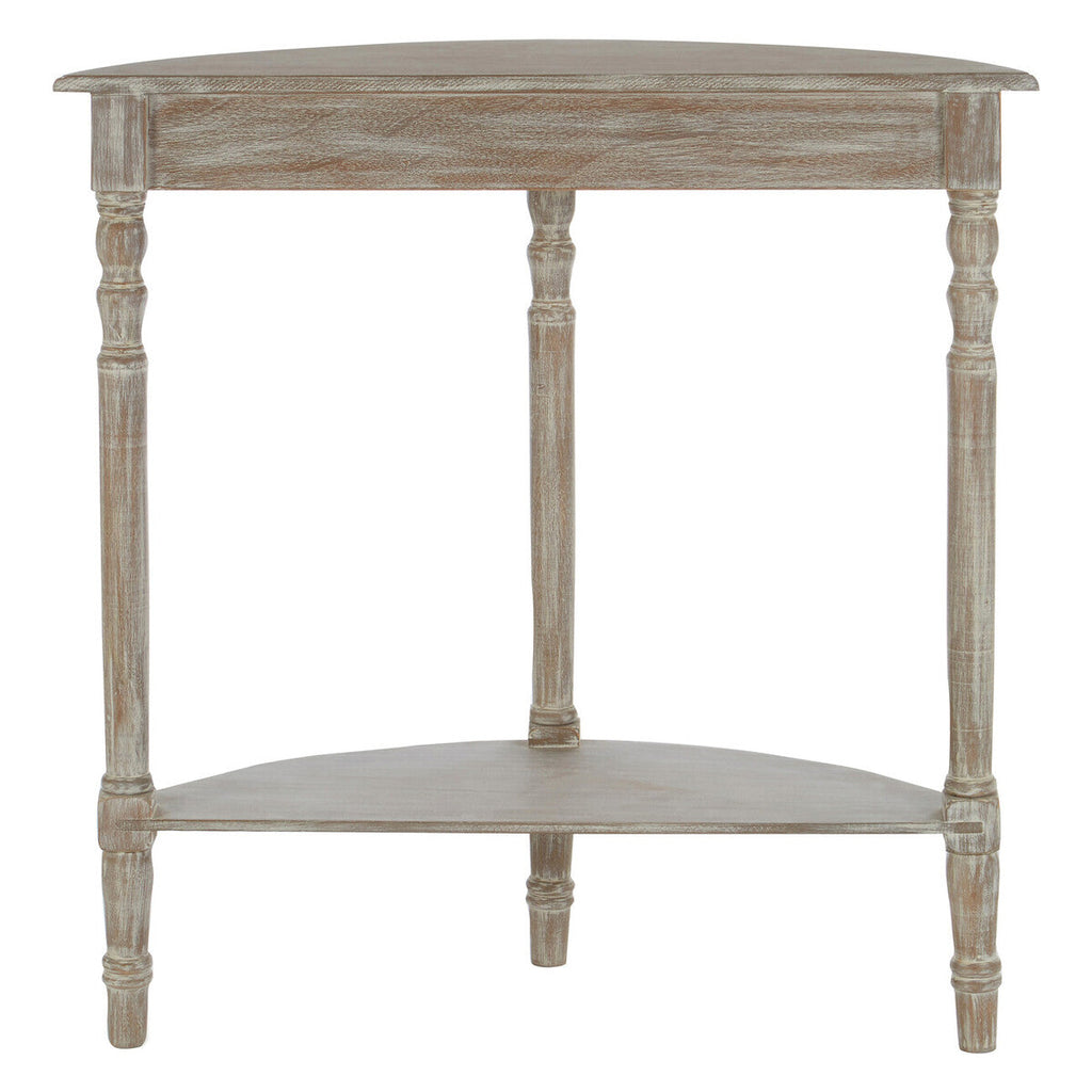 Natural Pine Wood Half Moon Console Table with Lower Storage Shelf - Miola