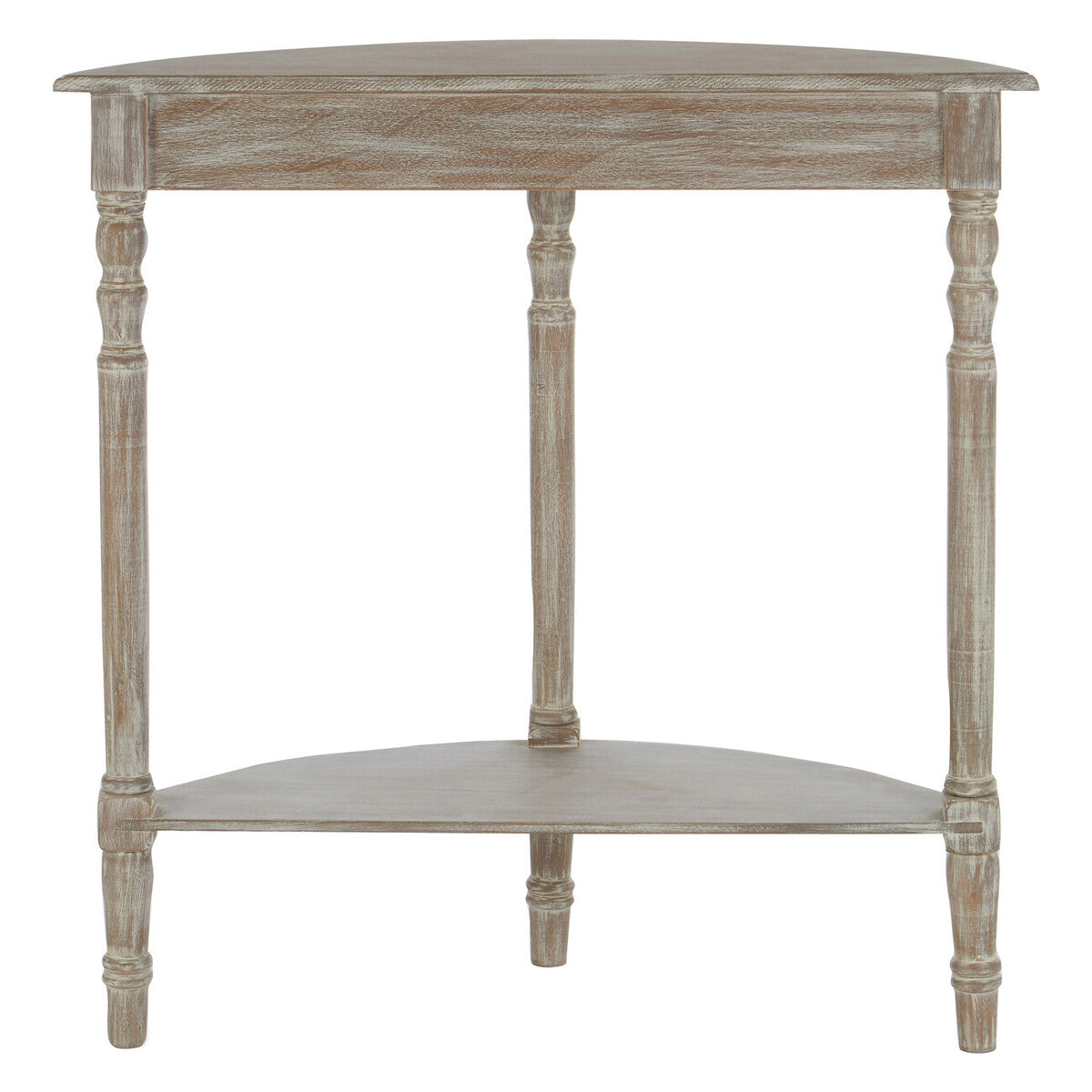 Natural Pine Wood Half Moon Console Table with Lower Storage Shelf - Miola