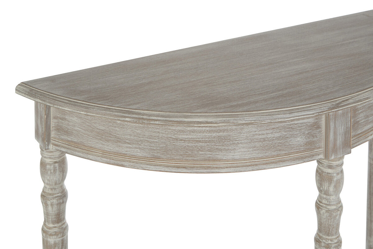 Natural Pine Wood Half Moon Console Table with Lower Storage Shelf - Miola