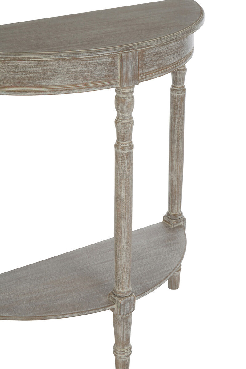 Natural Pine Wood Half Moon Console Table with Lower Storage Shelf - Miola