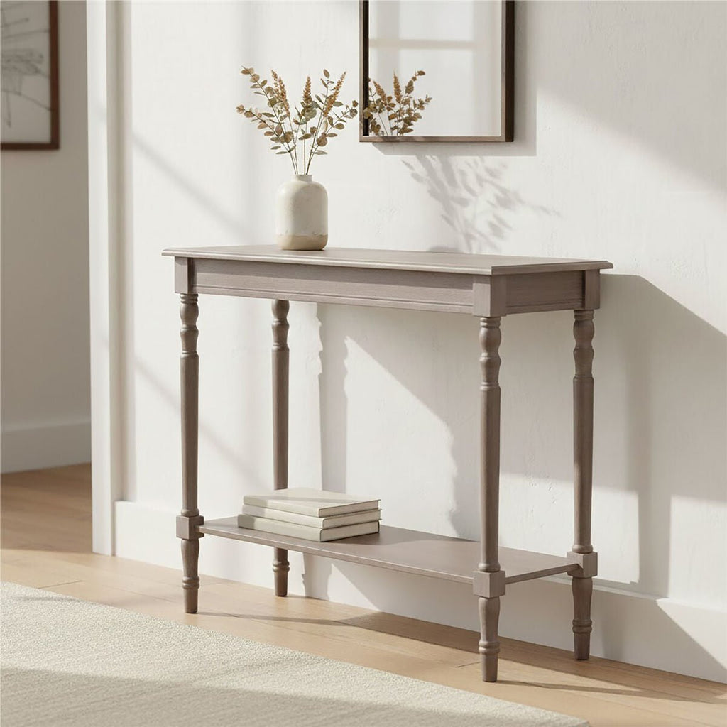 Natural Pine Wood Console Table with Lower Storage Shelf, Heritage - Miola