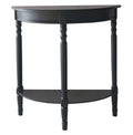Black Pine Wood Half Moon Console Table with Carved Spindle Legs and Lower Storage Shelf - Miola