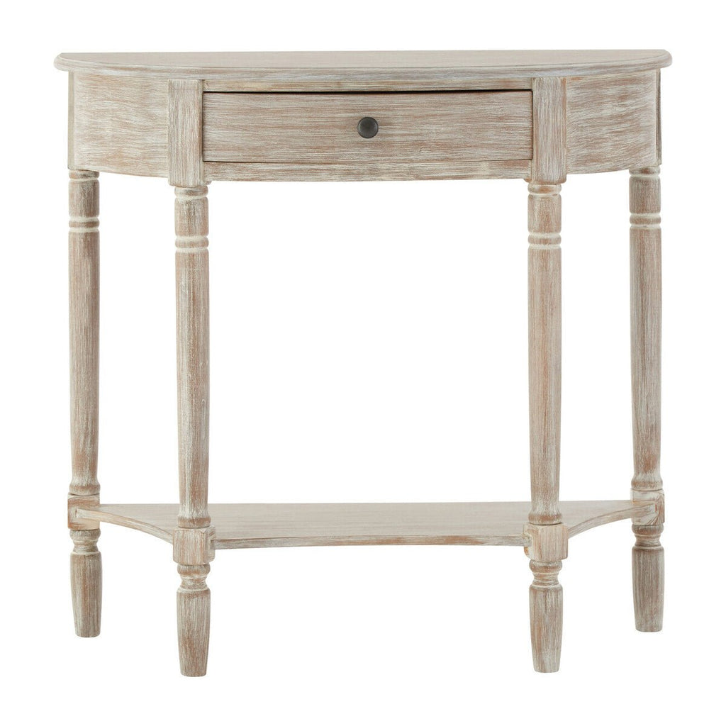 Grey Half Moon Pine Wood Console Table with 1 Drawer and 1 Lower Open Storage Shelf, Heritage - Miola