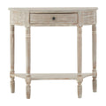 Grey Half Moon Pine Wood Console Table with 1 Drawer and 1 Lower Open Storage Shelf, Heritage - Miola