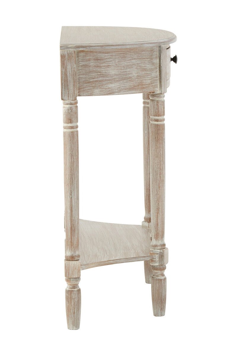 Grey Half Moon Pine Wood Console Table with 1 Drawer and 1 Lower Open Storage Shelf, Heritage - Miola