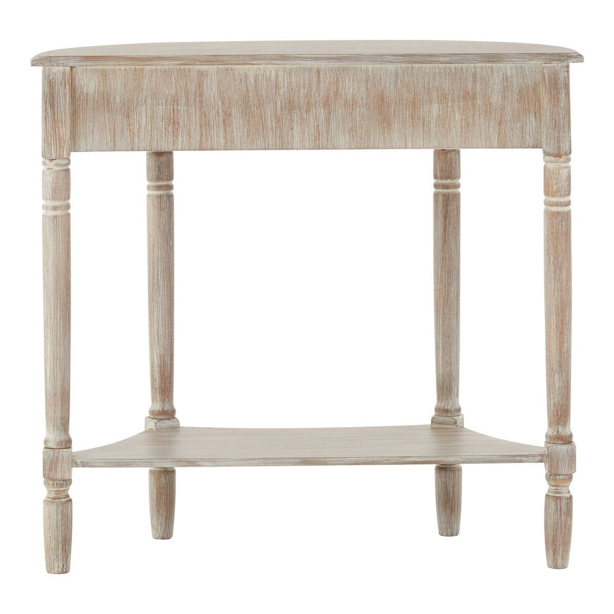 Grey Half Moon Pine Wood Console Table with 1 Drawer and 1 Lower Open Storage Shelf, Heritage - Miola