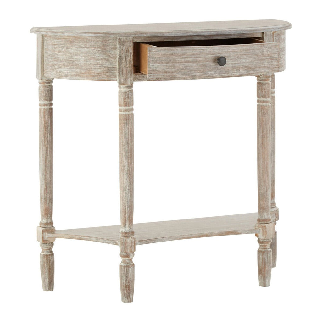 Grey Half Moon Pine Wood Console Table with 1 Drawer and 1 Lower Open Storage Shelf, Heritage - Miola