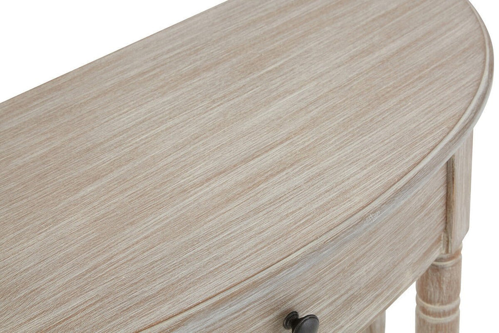 Grey Half Moon Pine Wood Console Table with 1 Drawer and 1 Lower Open Storage Shelf, Heritage - Miola