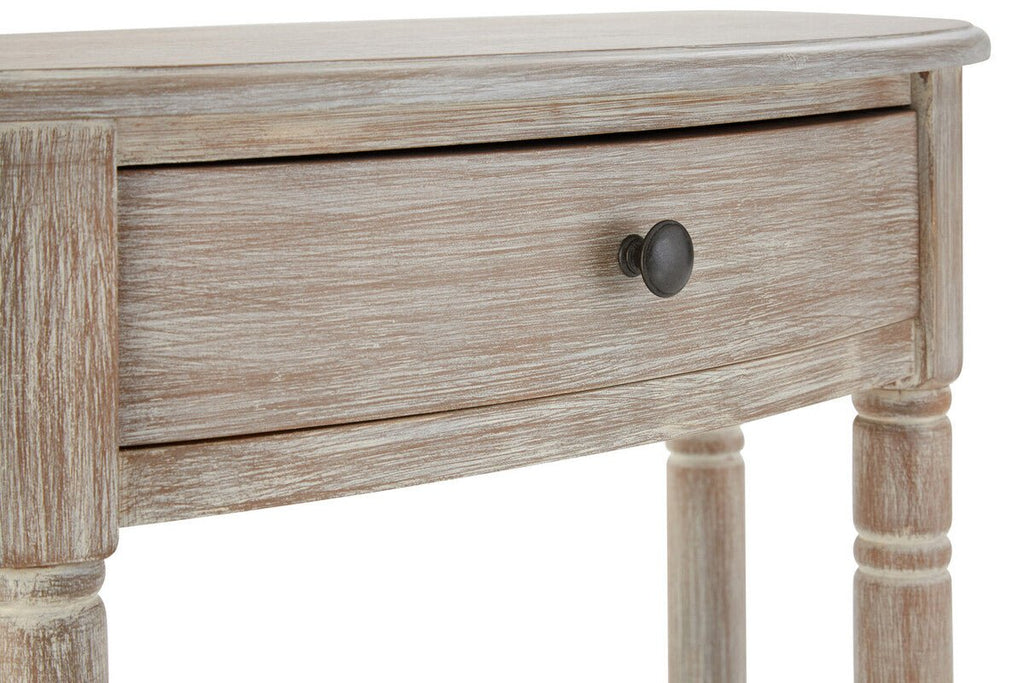Grey Half Moon Pine Wood Console Table with 1 Drawer and 1 Lower Open Storage Shelf, Heritage - Miola