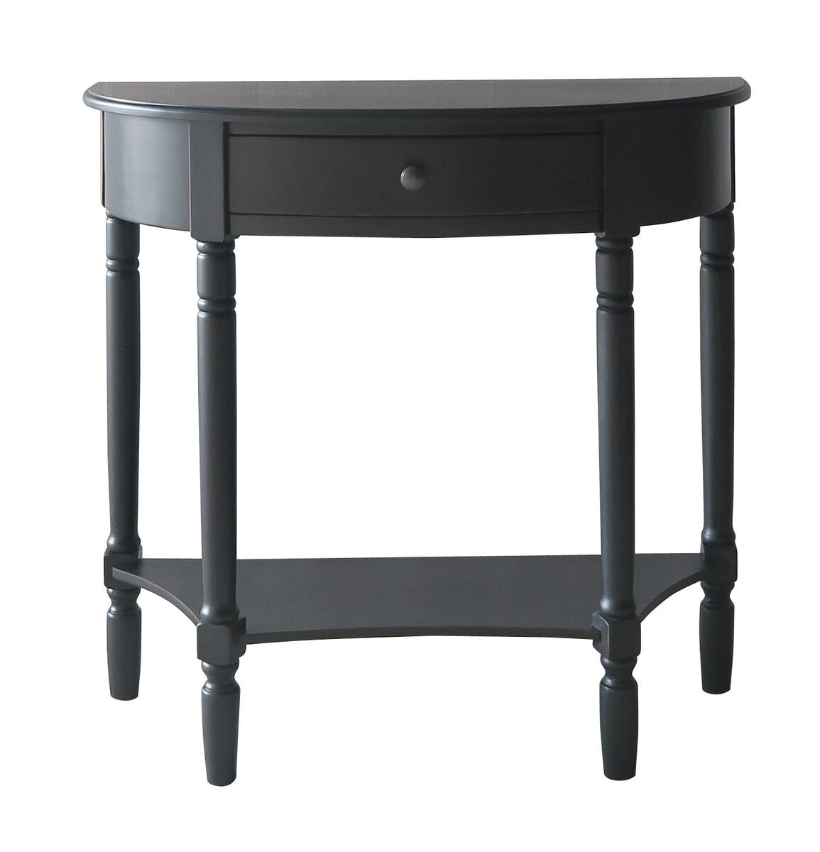 Black Half Moon Pine Wood Console Table with 1 Drawer and Lower Open Storage Shelf - Miola