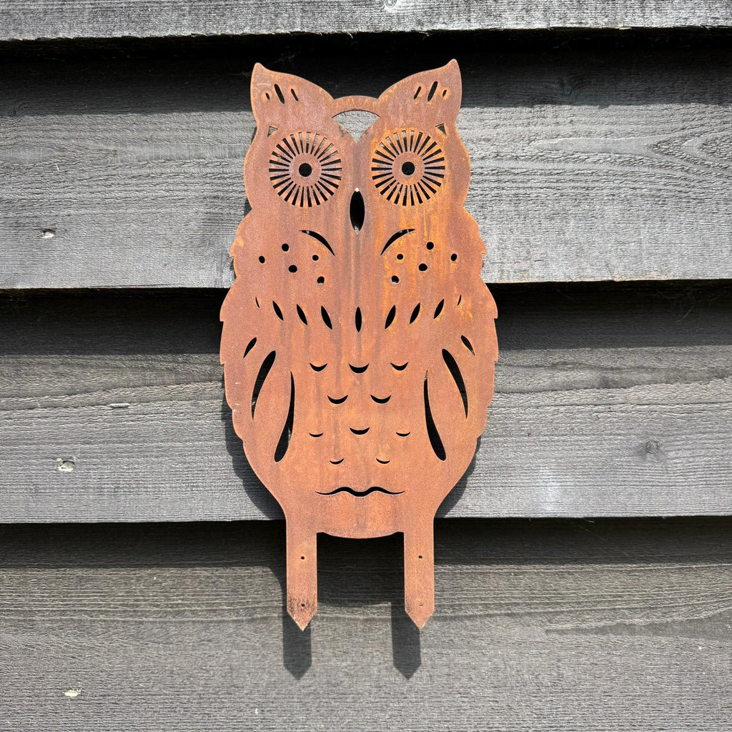 Rusty Metal Standing Owl Garden Ornament